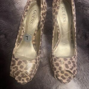 Guess Animal Print Peep Toe Heels